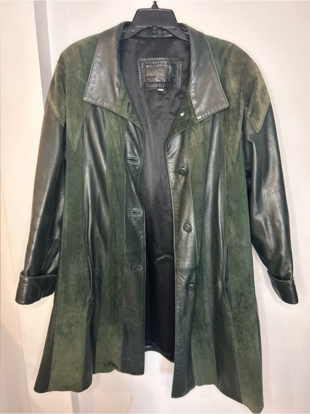 Unique vintage green patchwork leather jacket